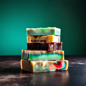 zeepbar opgestapeld met een groene achtergrond